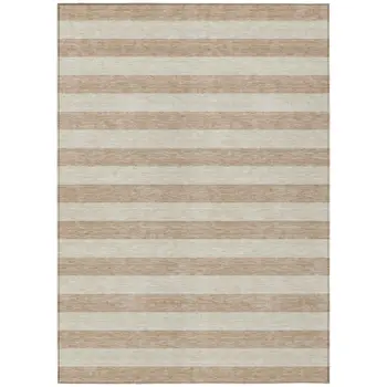 5' X 8' Beige Striped Washable Non Skid Indoor Outdoor Area Rug