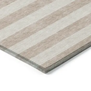 5' X 8' Beige Striped Washable Non Skid Indoor Outdoor Area Rug