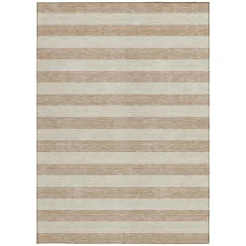 5' X 8' Beige Striped Washable Non Skid Indoor Outdoor Area Rug