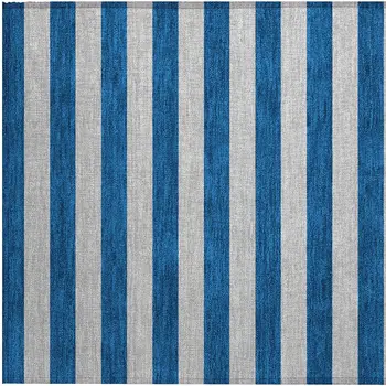 2' X 3' Blue and Ivory Striped Washable Non Skid Indoor Outdoor Area Rug