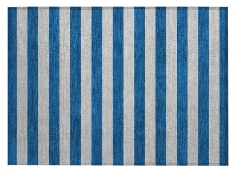 2' X 3' Blue and Ivory Striped Washable Non Skid Indoor Outdoor Area Rug