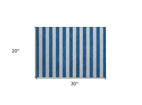 2' X 3' Blue and Ivory Striped Washable Non Skid Indoor Outdoor Area Rug