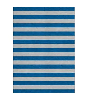 3' X 5' Blue and Ivory Striped Washable Indoor Outdoor Area Rug