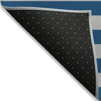 3' X 5' Blue and Ivory Striped Washable Indoor Outdoor Area Rug