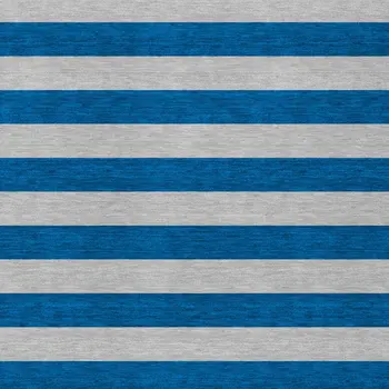 9' X 12' Blue and Ivory Striped Washable Indoor Outdoor Area Rug