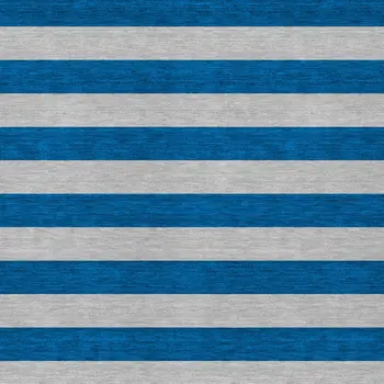 10' X 14' Blue and Ivory Striped Washable Indoor Outdoor Area Rug