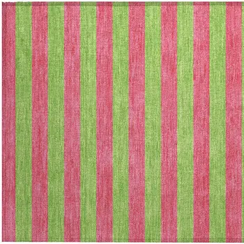 2' X 3' Green and Red Striped Washable Non Skid Indoor Outdoor Area Rug