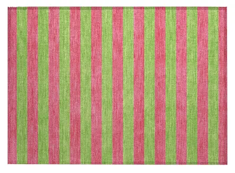 2' X 3' Green and Red Striped Washable Non Skid Indoor Outdoor Area Rug