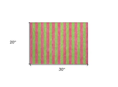 2' X 3' Green and Red Striped Washable Non Skid Indoor Outdoor Area Rug