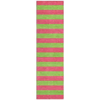 2' X 8' Green and Red Striped Washable Indoor Outdoor Runner Rug