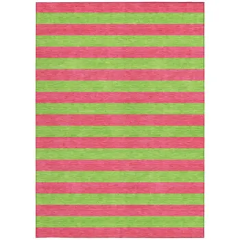 3' X 5' Green and Red Striped Washable Non Skid Indoor Outdoor Area Rug