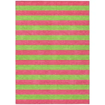 8' X 10' Green and Red Striped Washable Non Skid Indoor Outdoor Area Rug
