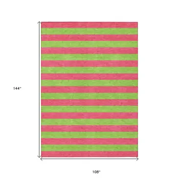 9' X 12' Green and Red Striped Washable Non Skid Indoor Outdoor Area Rug