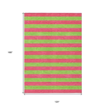 10' X 14' Green and Red Striped Washable Non Skid Indoor Outdoor Area Rug