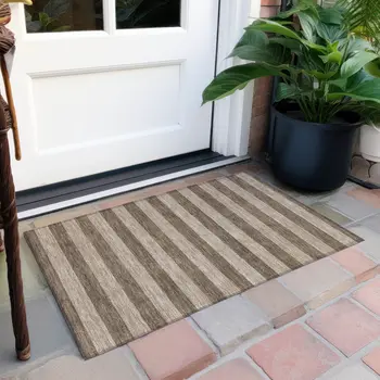 2' X 3' Coffee Striped Washable Non Skid Indoor Outdoor Area Rug