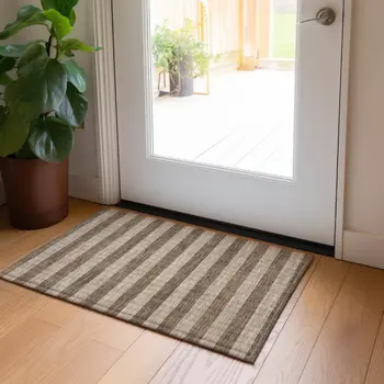 2' X 3' Coffee Striped Washable Non Skid Indoor Outdoor Area Rug