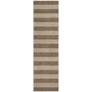 8' Runner Coffee Striped Washable Non Skid Indoor Outdoor Runner Rug