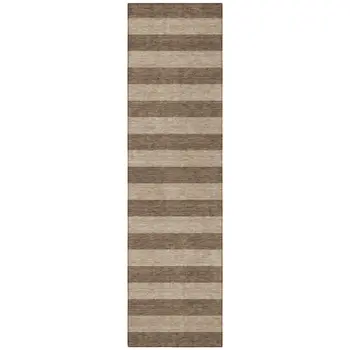 8' Runner Coffee Striped Washable Non Skid Indoor Outdoor Runner Rug