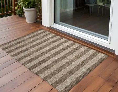 3' X 5' Coffee Striped Washable Non Skid Indoor Outdoor Area Rug
