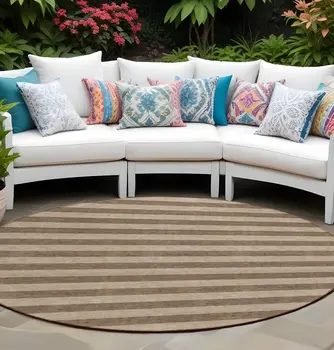 8' Round Coffee Round Striped Washable Non Skid Indoor Outdoor Area Rug