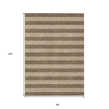 8' X 10' Coffee Striped Washable Non Skid Indoor Outdoor Area Rug