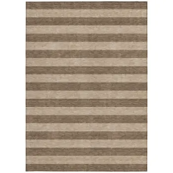 9' X 12' Coffee Striped Washable Non Skid Indoor Outdoor Area Rug