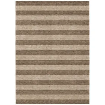 9' X 12' Coffee Striped Washable Non Skid Indoor Outdoor Area Rug