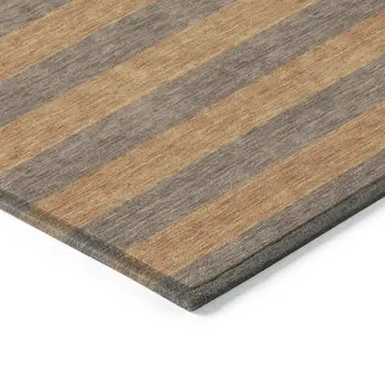 2' X 3' Brown and Tan Striped Washable Non Skid Indoor Outdoor Area Rug