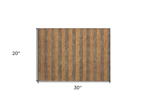 2' X 3' Brown and Tan Striped Washable Non Skid Indoor Outdoor Area Rug