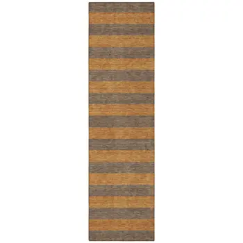 8' Runner Brown and Tan Striped Washable Non Skid Indoor Outdoor Runner Rug