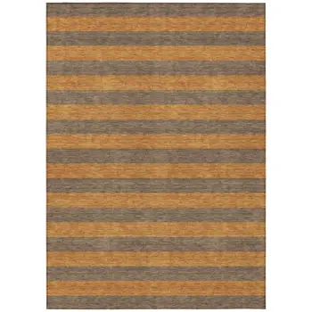 3' X 5' Brown and Tan Striped Washable Non Skid Indoor Outdoor Area Rug