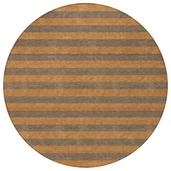 8' Round Brown and Tan Round Striped Washable Non Skid Indoor Outdoor Area Rug