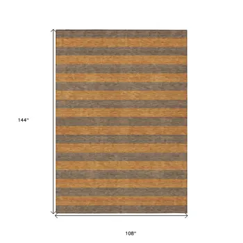 9' X 12' Brown and Tan Striped Washable Non Skid Indoor Outdoor Area Rug