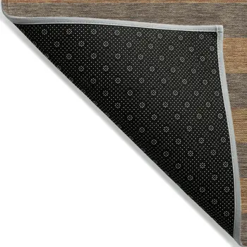 9' X 12' Brown and Tan Striped Washable Non Skid Indoor Outdoor Area Rug