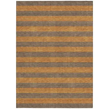 10' X 14' Brown and Tan Striped Washable Non Skid Indoor Outdoor Area Rug