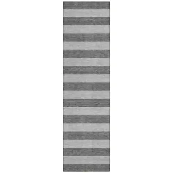 8' Runner Gray and White Striped Washable Non Skid Indoor Outdoor Runner Rug