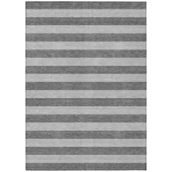 5' X 8' Gray and White Striped Washable Non Skid Indoor Outdoor Area Rug