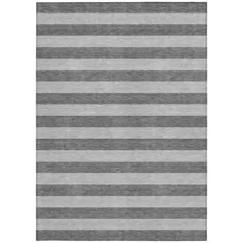 9' X 12' Gray and White Striped Washable Non Skid Indoor Outdoor Area Rug