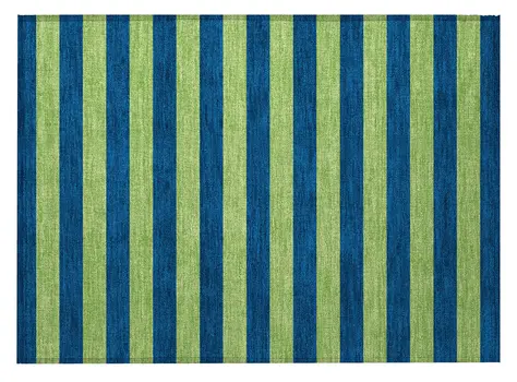2' X 3' Navy Blue Striped Washable Non Skid Indoor Outdoor Area Rug