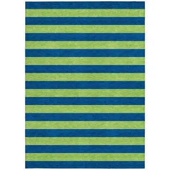 5' X 8' Navy Blue Striped Washable Non Skid Indoor Outdoor Area Rug