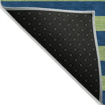 5' X 8' Navy Blue Striped Washable Non Skid Indoor Outdoor Area Rug