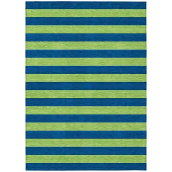 8' X 10' Navy Blue Striped Washable Non Skid Indoor Outdoor Area Rug