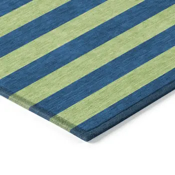 8' X 10' Navy Blue Striped Washable Non Skid Indoor Outdoor Area Rug