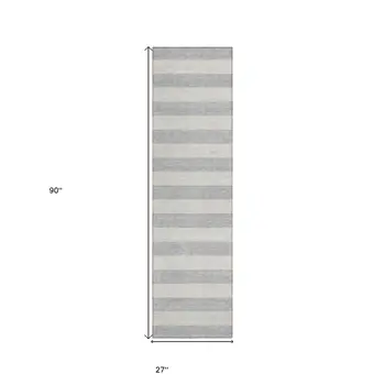 8' Runner Gray and Ivory Striped Washable Non Skid Indoor Outdoor Runner Rug