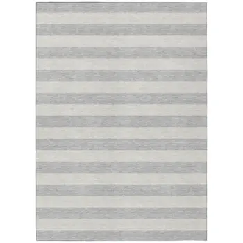 3' X 5' Gray and Ivory Striped Washable Non Skid Indoor Outdoor Area Rug