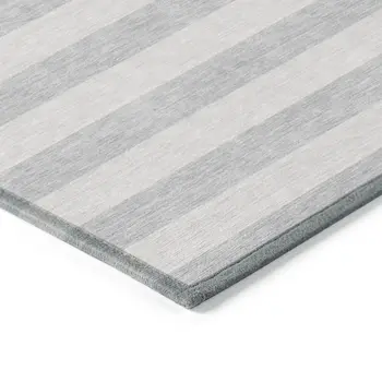 8' Round Gray and Ivory Round Striped Washable Non Skid Indoor Outdoor Area Rug