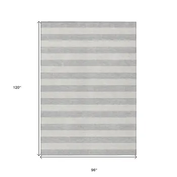 8' X 10' Gray and Ivory Striped Washable Non Skid Indoor Outdoor Area Rug