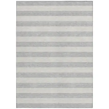 9' X 12' Gray and Ivory Striped Washable Non Skid Indoor Outdoor Area Rug