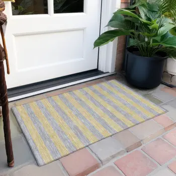 2' X 3' Silver Striped Washable Non Skid Indoor Outdoor Area Rug