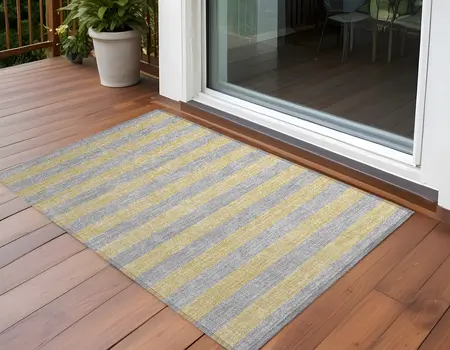 2' X 3' Silver Striped Washable Non Skid Indoor Outdoor Area Rug
